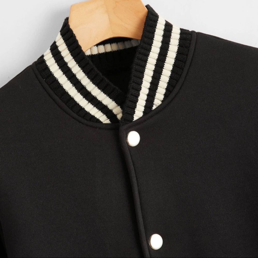 Striped Button Up Baseball Bomber Jacket from SHEIN - Picture 4 of 5